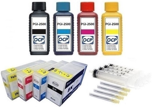 Wiederbefüllbare QUICKFILL-FILL-IN Patronen wie Canon PGI-2500 + 4 x 100 ml OCP Tinten