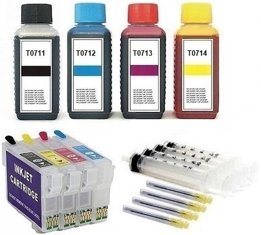 Wiederbefüllbare Tintenpatronen wie Epson T0711-T0714 + 400 ml Nachfülltinte