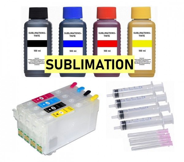 Wiederbefüllbare Tintenpatronen wie Epson 405, 405XL + 400 ml Sublimationstinte