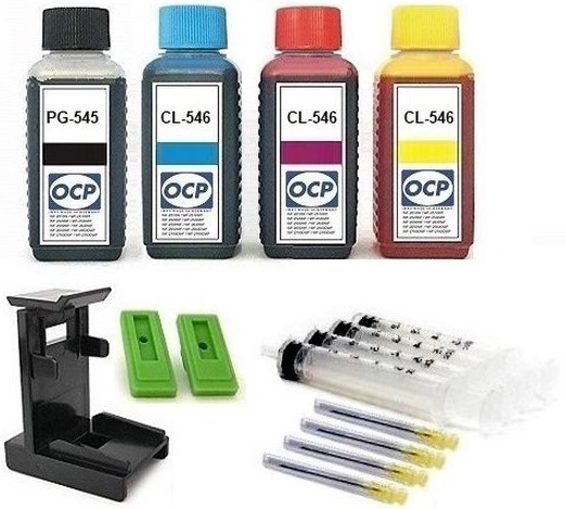 Nachfüllset für Canon Tintenpatronen PG-545 (XL) + CL-546 (XL) - 4 x 100 ml OCP Tinte + Zubehör