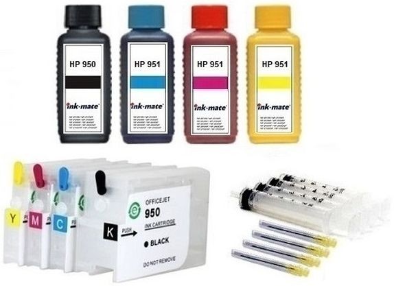 Wiederbefüllbare Tintenpatronen wie HP 950 &amp; 951 XL + 4 x 100 ml Nachfülltinte