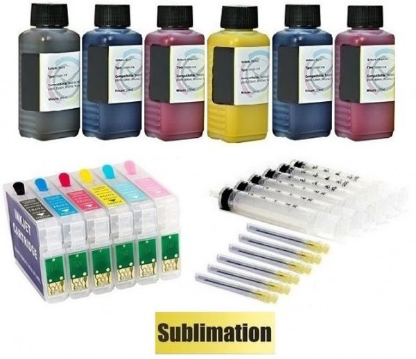 Wiederbefüllbare Tintenpatronen wie Epson T0791-T0796 + 600 ml Dye-Sublimationstinten