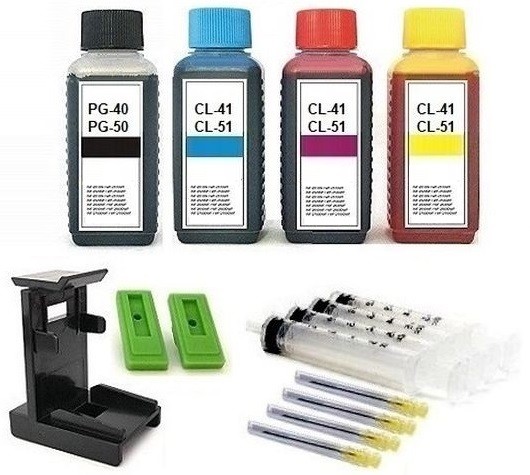 Nachfüllset für Canon Tintenpatronen PG-40, PG-50, CL-41, CL-51 - 4 x 100 ml Nachfülltinte + Zubehör