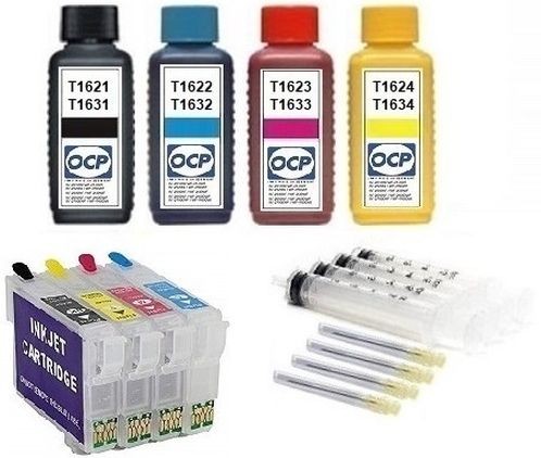 Wiederbefüllbare QUICKFILL-FILL-IN Patronen wie Epson T1631-T1634, T16 XL + 400 ml OCP Tinten