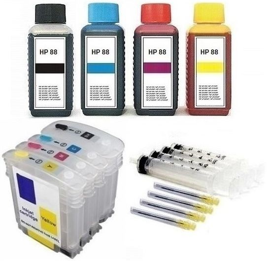 Wiederbefüllbare QUICKFILL-FILL-IN Patronen HP 88 XL + 400 ml Nachfülltinte
