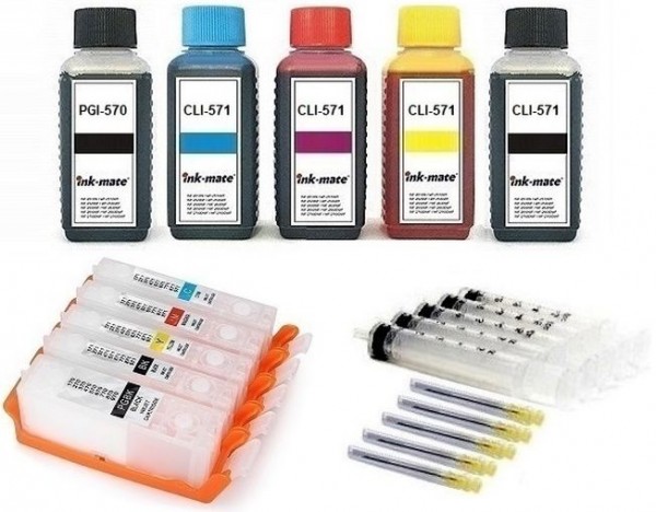 5 wiederbefüllbare QUICKFILL-FILL-IN Patronen wie Canon PGI-570 & CLI-571 + 500 ml INK-MATE Tinten