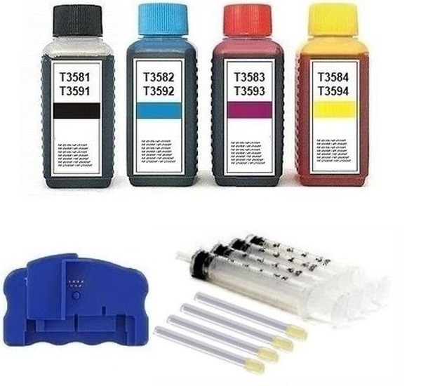 Nachfüllset 400 ml Tinte + Chipresetter für Epson Tintenpatronen T3581-T3584, T3591-T3594, T35 XL