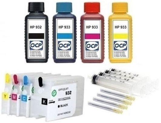 Wiederbefüllbare QUICKFILL-FILL-IN Patronen HP 932 & 933 XL + 4 x 100 ml OCP Tinten
