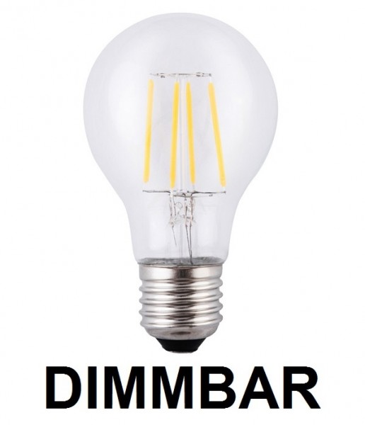 Dimmbare 4 Watt Filament LED Lampe, Birne, E27, Lichtfarbe warmweiß 2700 K, Klarglas