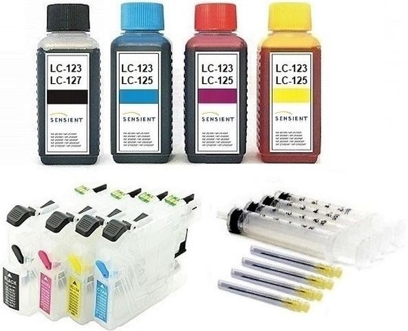 Wiederbefüllbare QUICKFILL-FILL-IN Patronen wie Brother LC-125, LC-127 + 400 ml SENSIENT Tinten