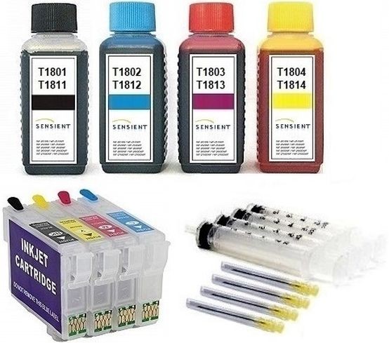 Wiederbefüllbare QUICKFILL-FILL-IN Patronen wie Epson T1811-T1814, T18 XL + 400 ml SENSIENT Tinten