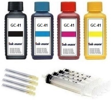 Nachfüllset für Ricoh Tintenpatronen GC-41 black, cyan, magenta, yellow - 4 x 100 ml Tinte + Zubehör