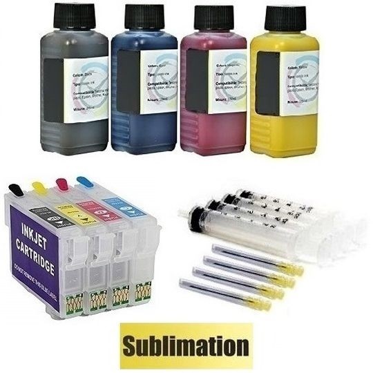 Wiederbefüllbare Tintenpatronen wie Epson 502, 502 XL + 400 ml Dye-Sublimationstinten