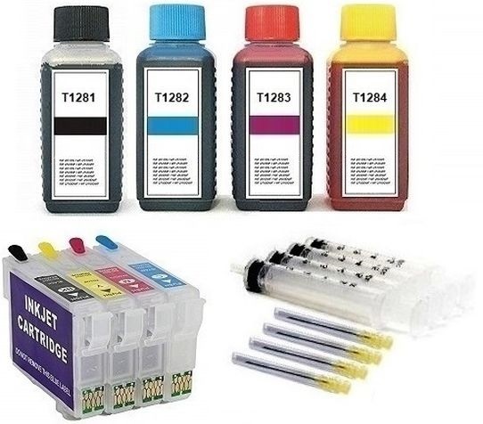 Wiederbefüllbare QUICKFILL-FILL-IN Patronen wie Epson T1281-T1284 + 400 ml Nachfülltinte