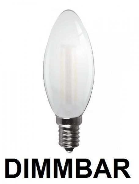 Dimmbare 4 Watt Filament LED Lampe, Kerze, E14, Lichtfarbe warmweiß 2700 K, Milchglas