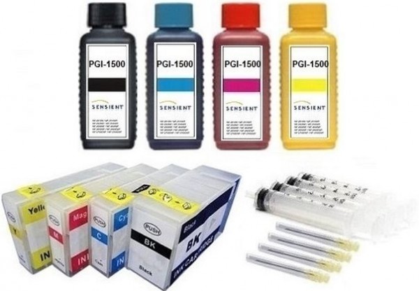 Wiederbefüllbare QUICKFILL-FILL-IN Patronen wie Canon PGI-1500 + 4 x 100 ml SENSIENT Tinten