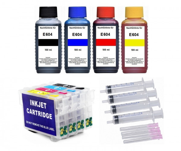 Wiederbefüllbare Tintenpatronen für Epson 604XL + 400 ml Nachfülltinte
